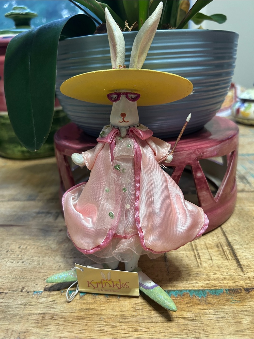 Krinkles Pink Satin Bunny Figurine,  By Patience Brewster for Mackenzie Childs